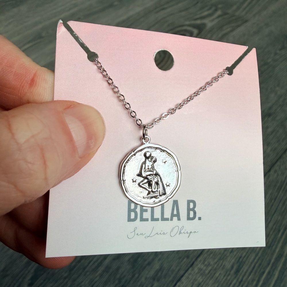Virgo Zodiac Stamp Charm Necklace In Silver